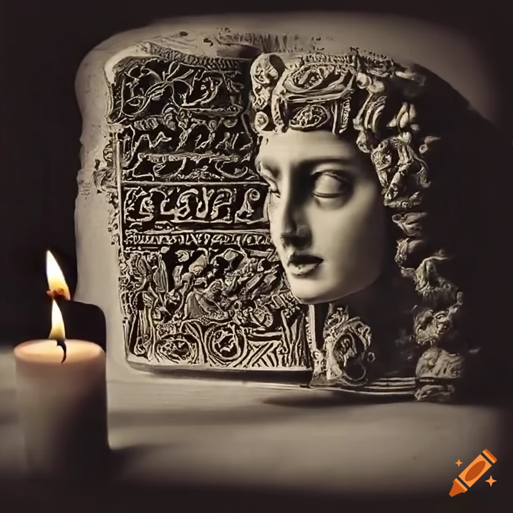Greek curse tablet surrounded by candles