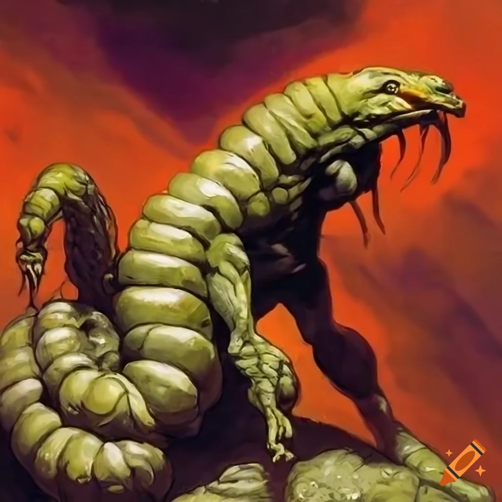 detailed artwork of a lizard/centipede monster