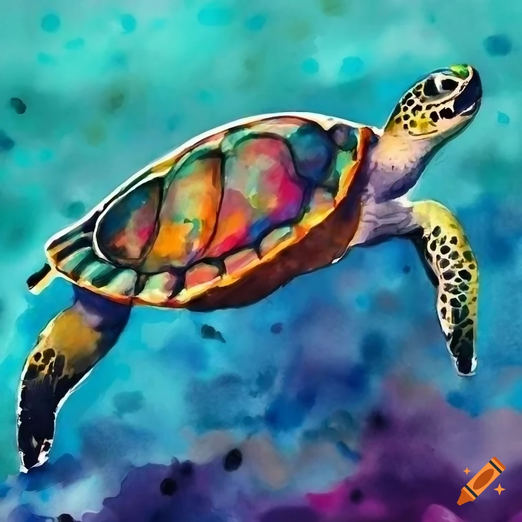 vibrant watercolor artwork of a sea turtle