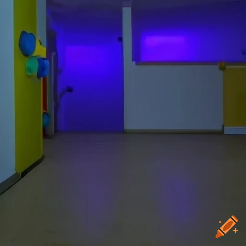 view of a dimly lit daycare at night