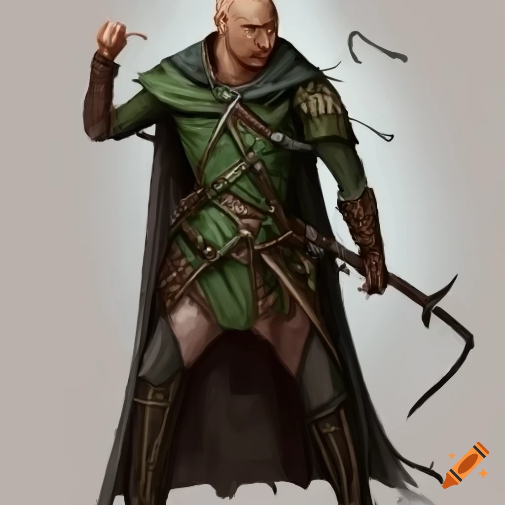 image of a bald half-Elf ranger
