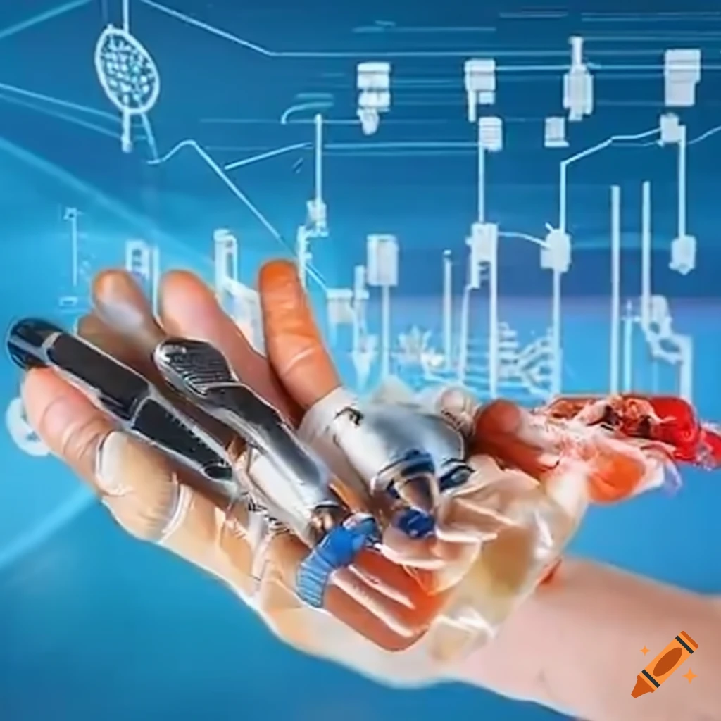 symbolic image of human and robot hands creating a neural network