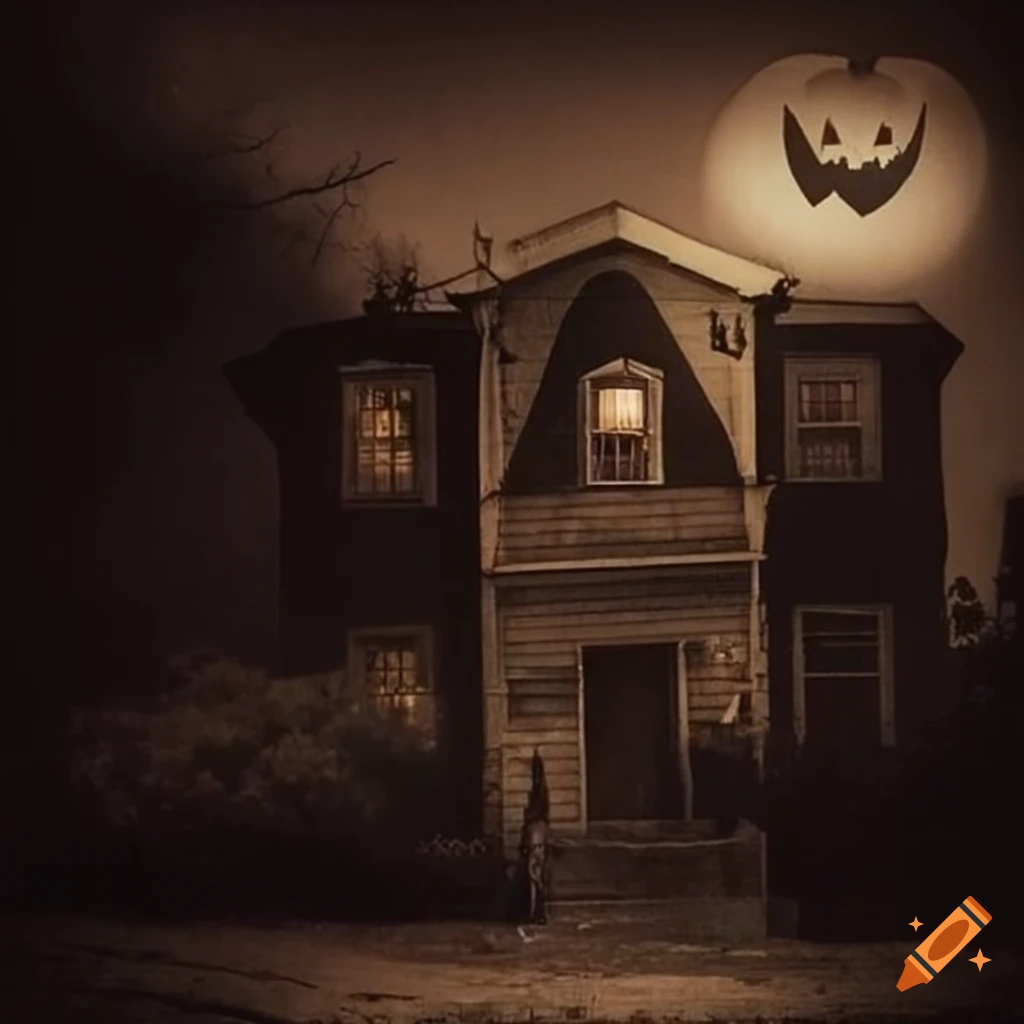 creepy vintage Halloween scene at dusk
