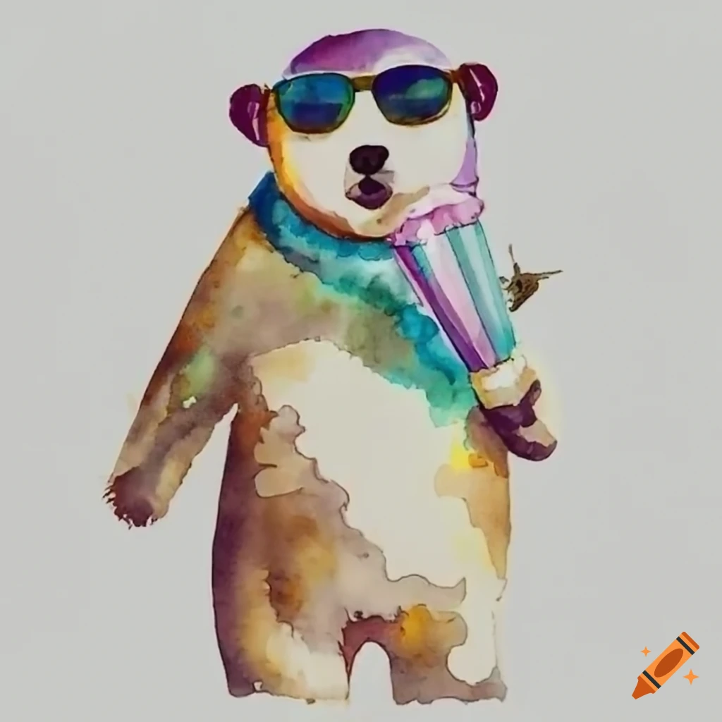 funny polar bear riding a bicycle with ice cream