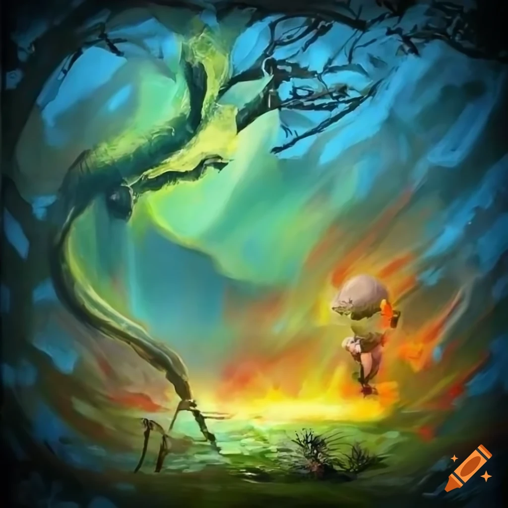 fantasy art of a bottle with a green angel inside