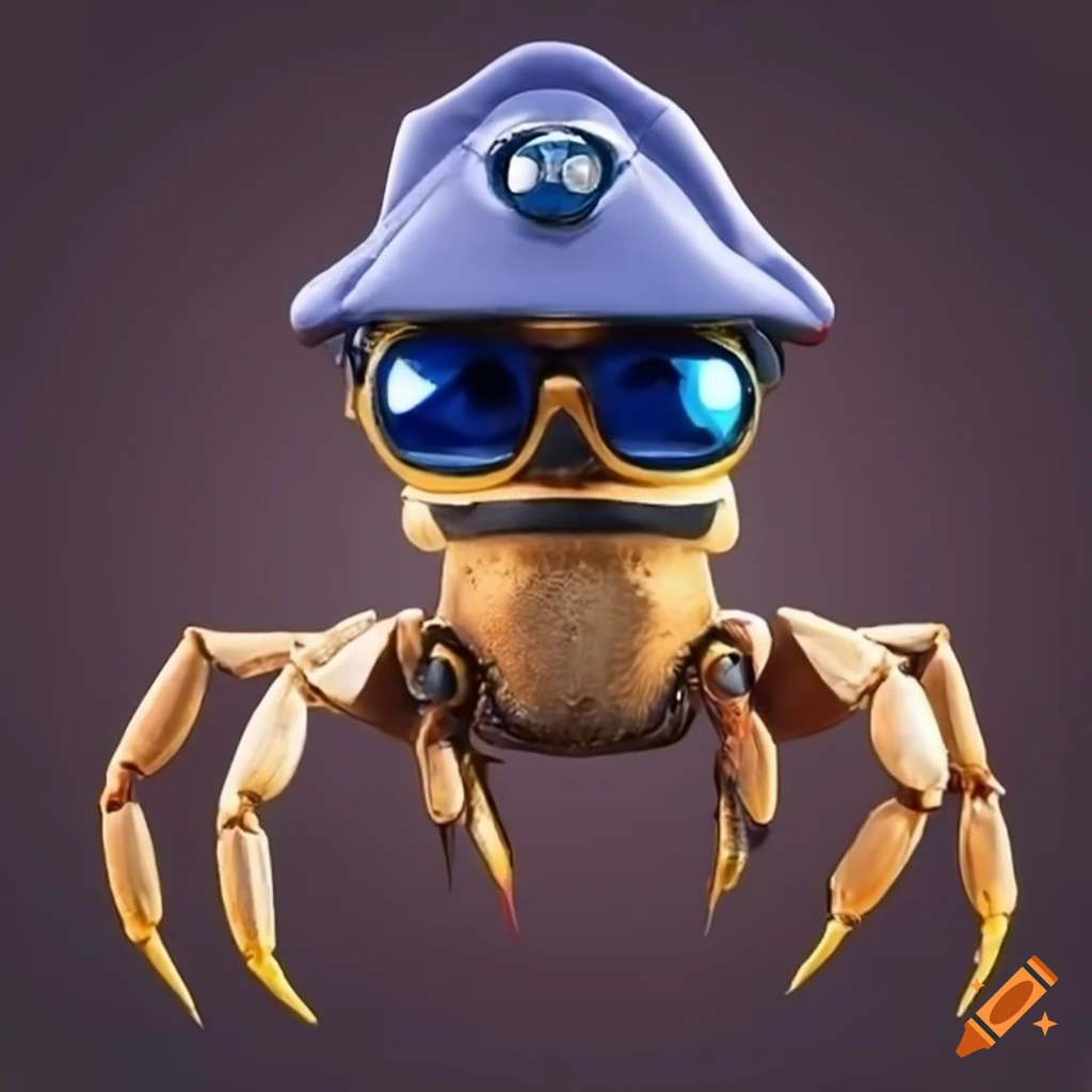 funny crab police officer with sunglasses and hat