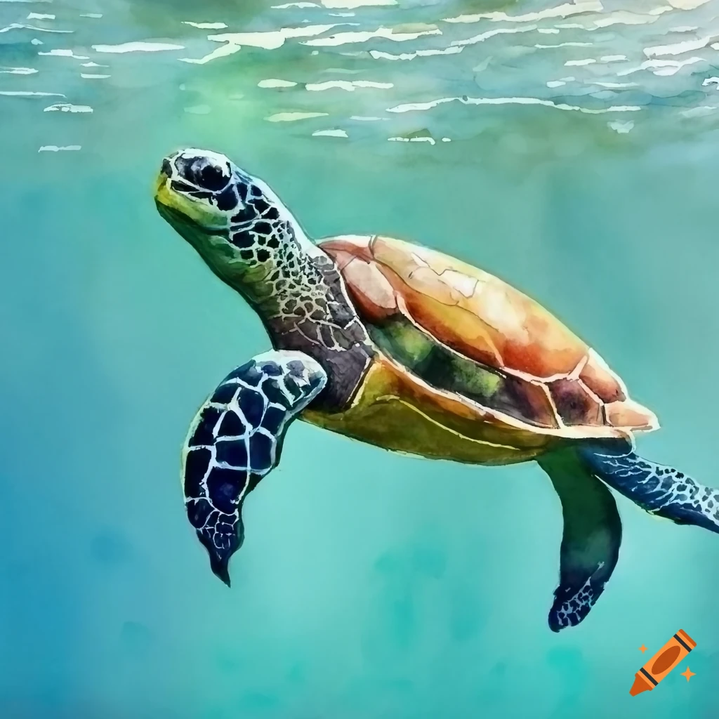 vibrant watercolor artwork of a sea turtle