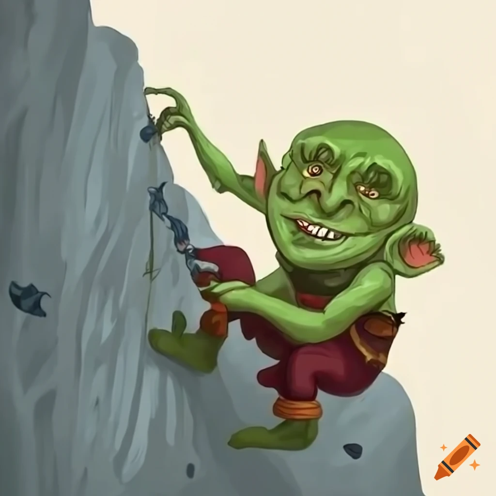 goblin preparing for climbing adventure