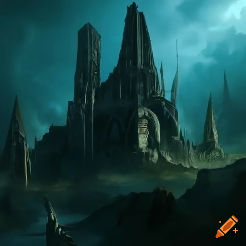 ruins inspired by Dol Guldur from Lord of the Rings