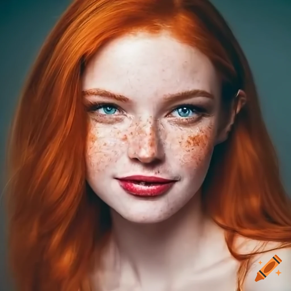 Portrait of a pretty young woman with red hair and freckles on Craiyon