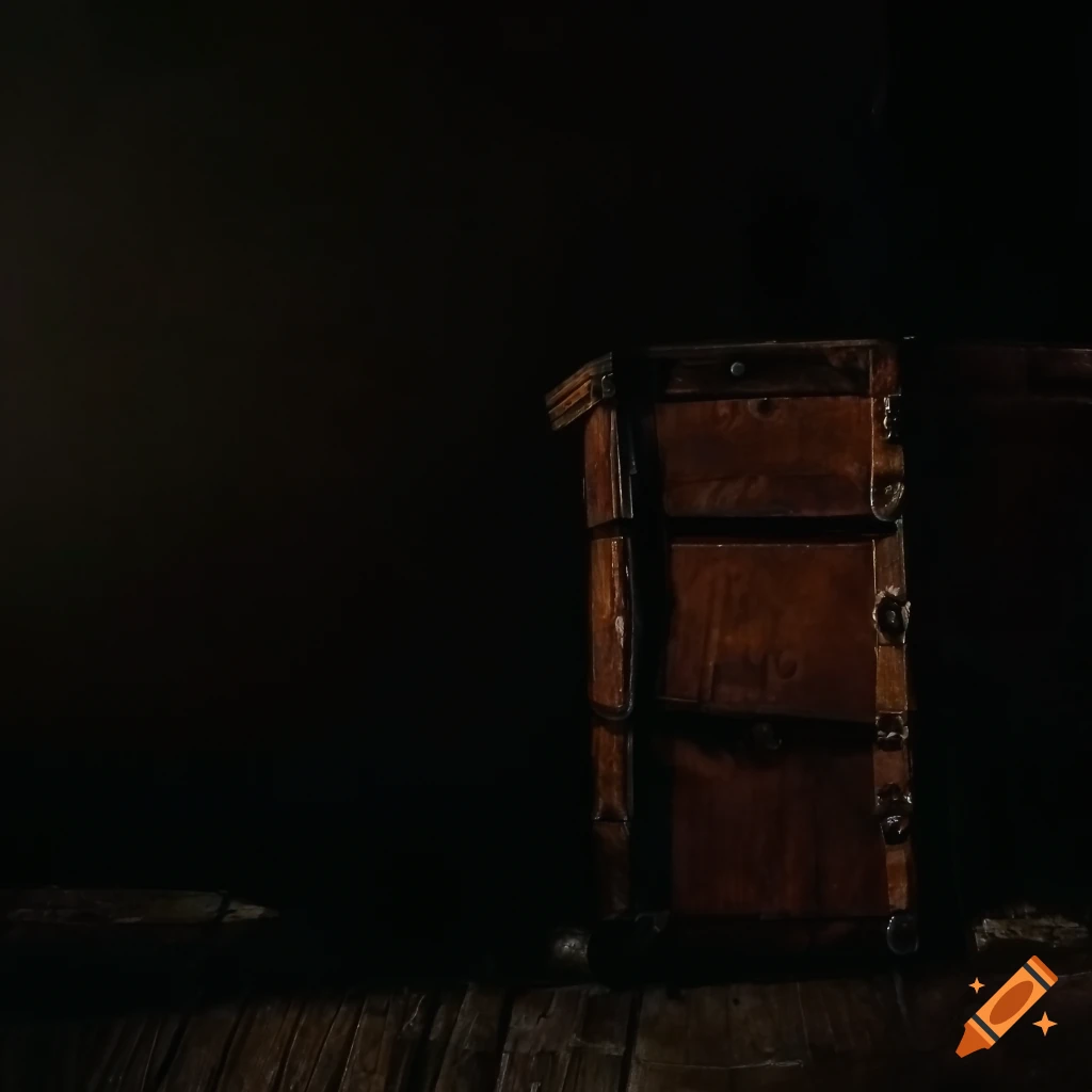 dark room filled with old wooden chests