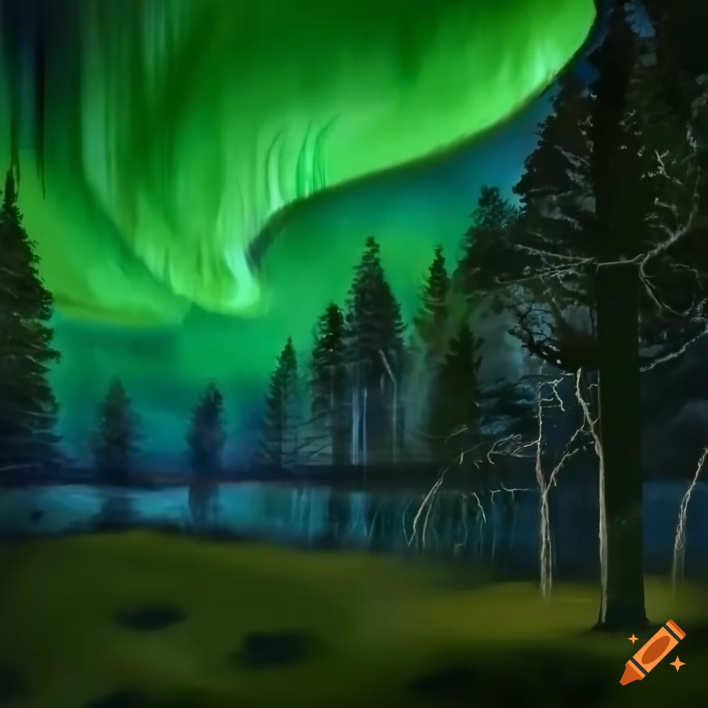 aurora borealis in a forest