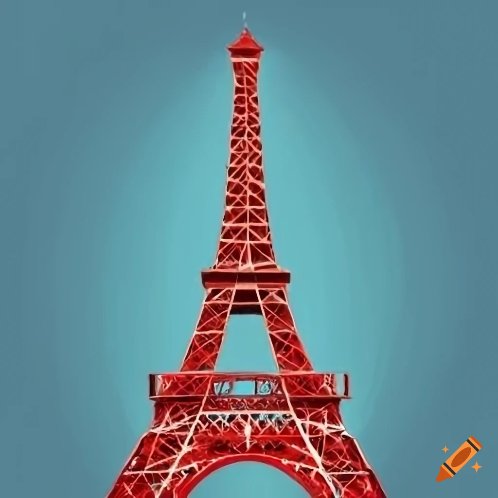 colorful painting of the red Eiffel Tower