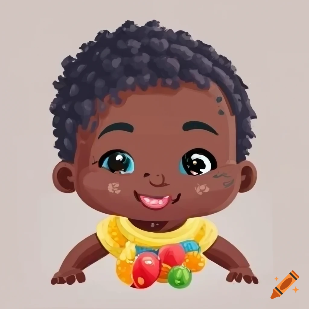 cartoon illustration of a happy baby girl playing with toys