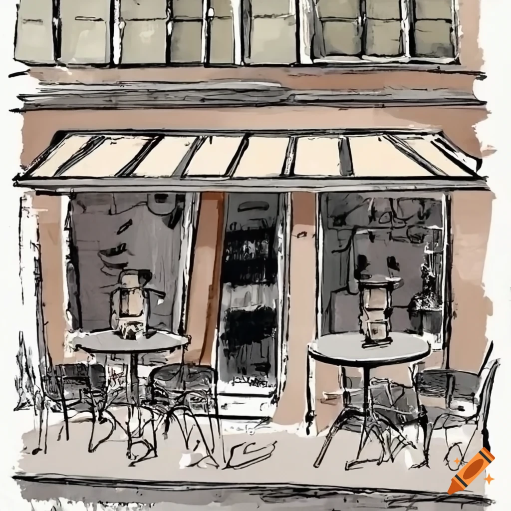 terrace of a bistro with the sign "In the 4 Seasons"