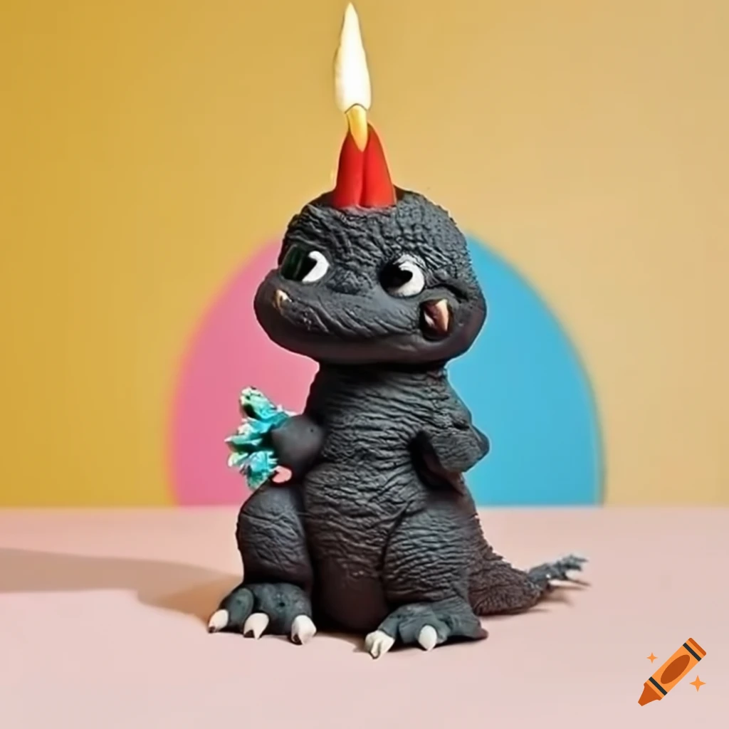 birthday cake with a baby Godzilla theme