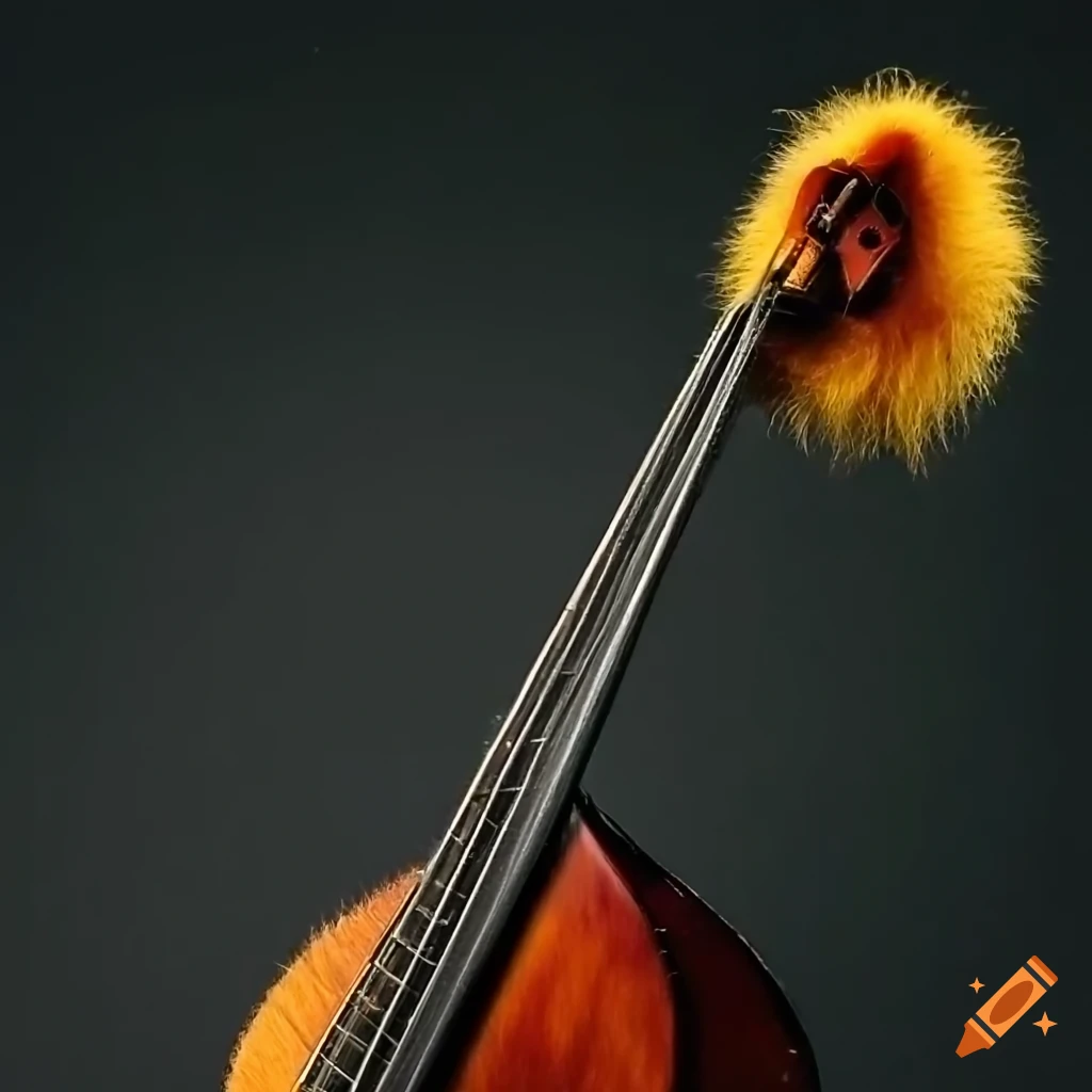photograph of a furry fur ball on a double bass fretboard