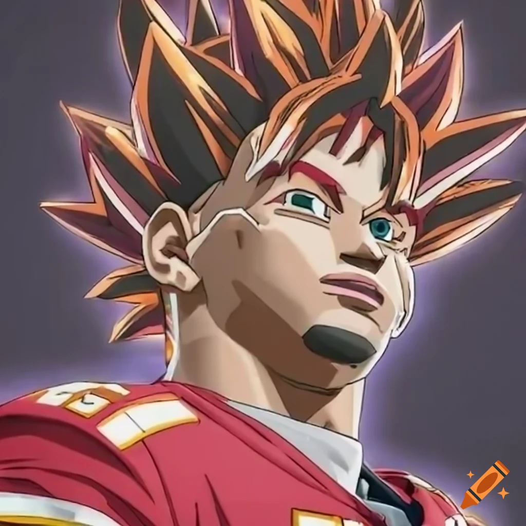 Patrick Mahomes as a Super Saiyan in Dragon Ball Super style