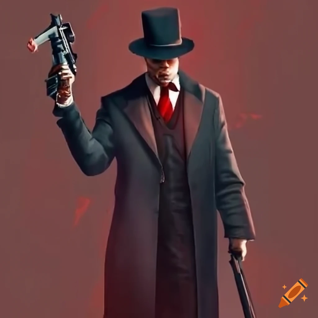 image of a suave mafia gentleman with dual-wielding guns
