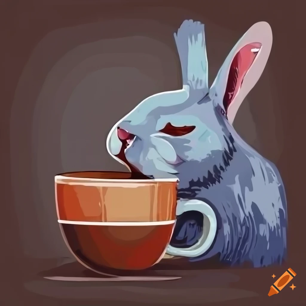 Sleepy bunny drinking coffee from mug on Craiyon