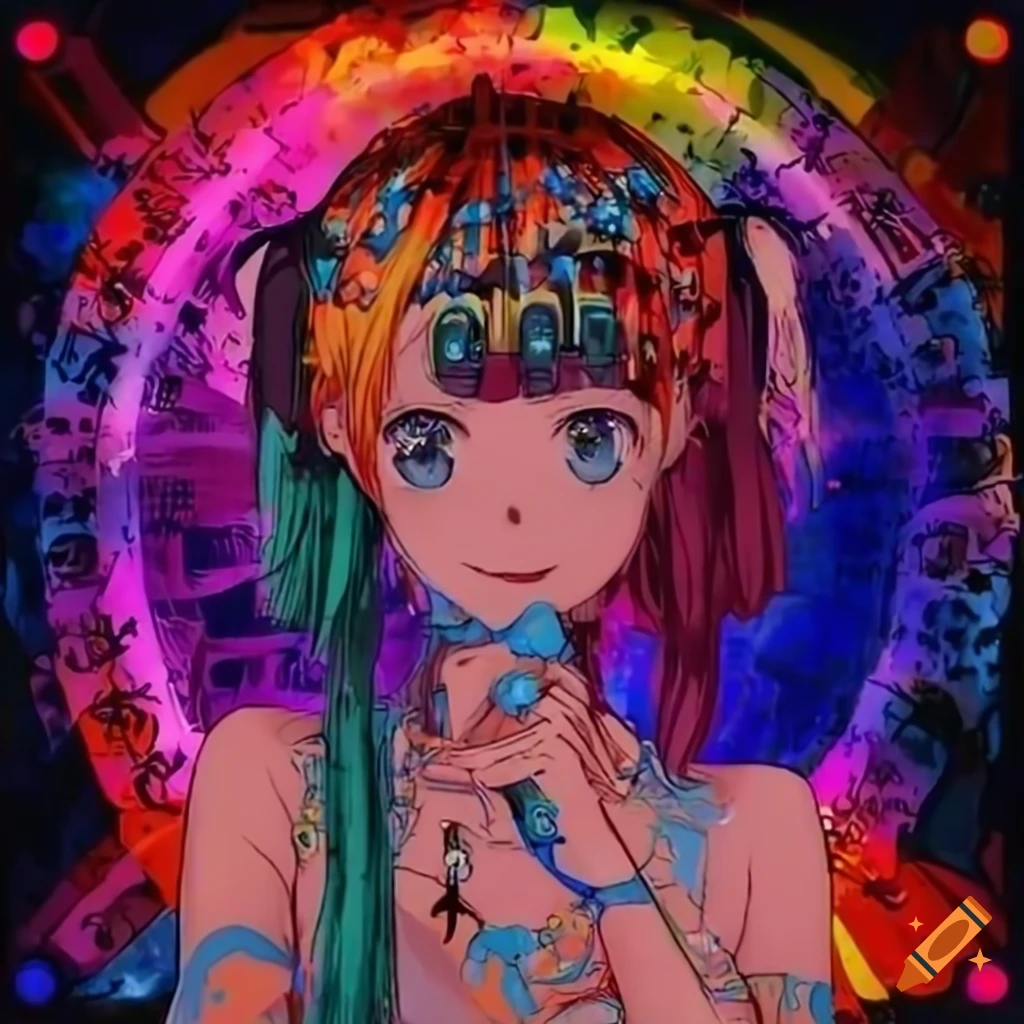 colorful anime-inspired wallpaper with music festival vibes