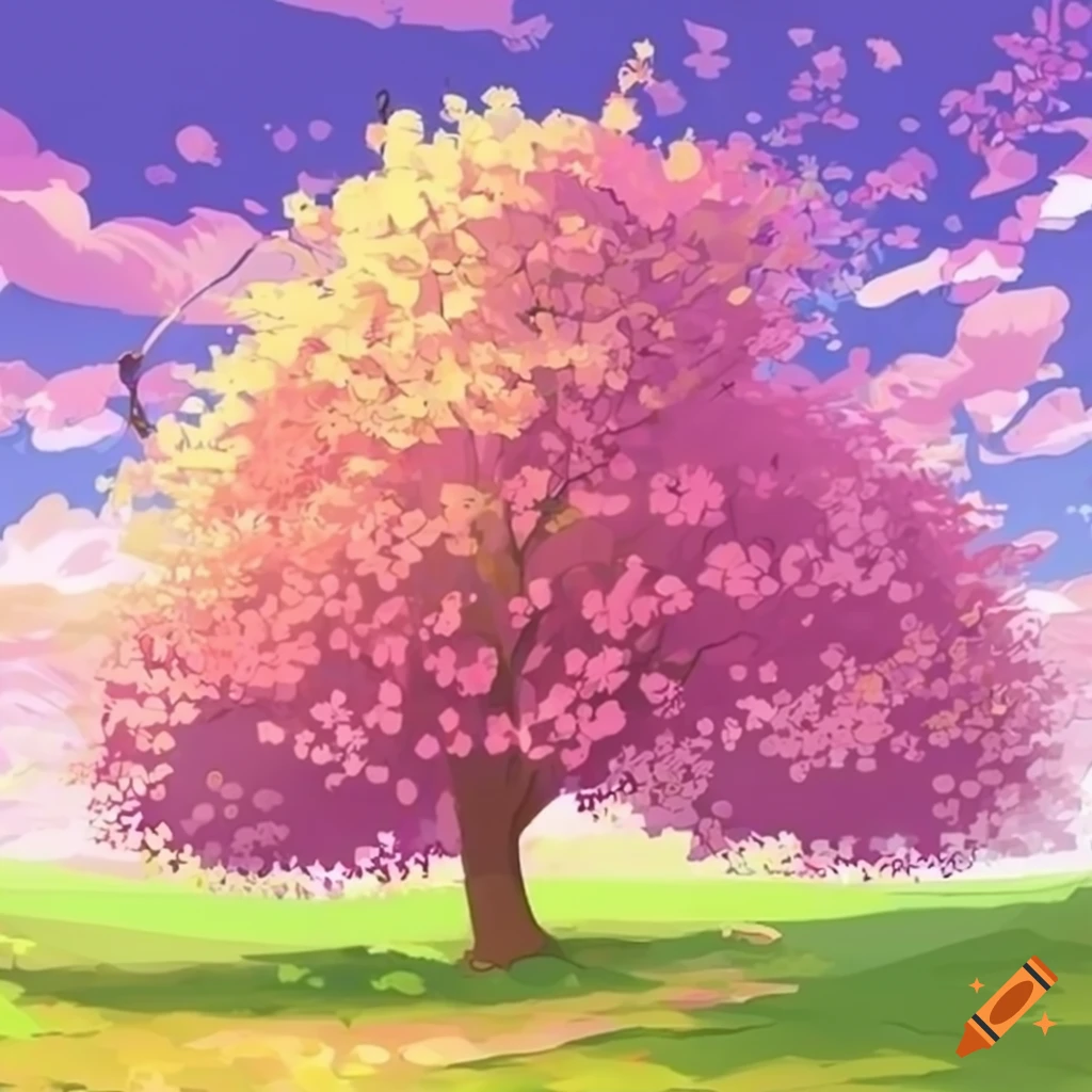 banner with colorful anime style sakura orchard