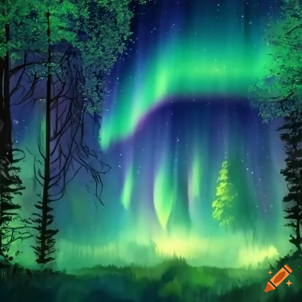 aurora borealis in a forest