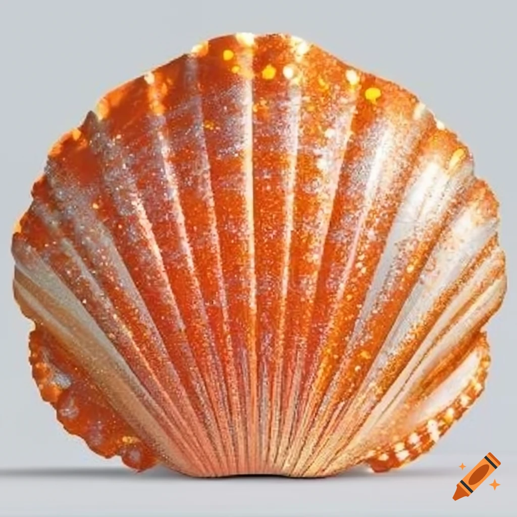 sparkly orange seashell on white background