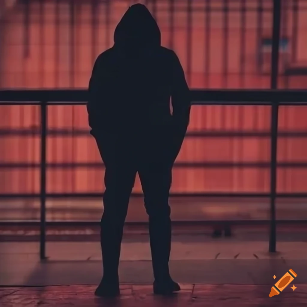 silhouette of a person at a dark red train station