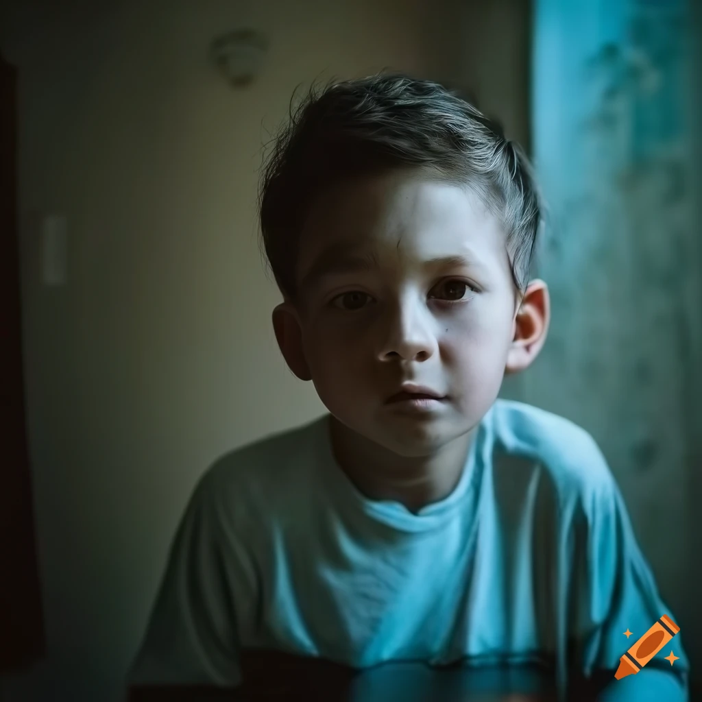 portrait of a boy in an abandoned room