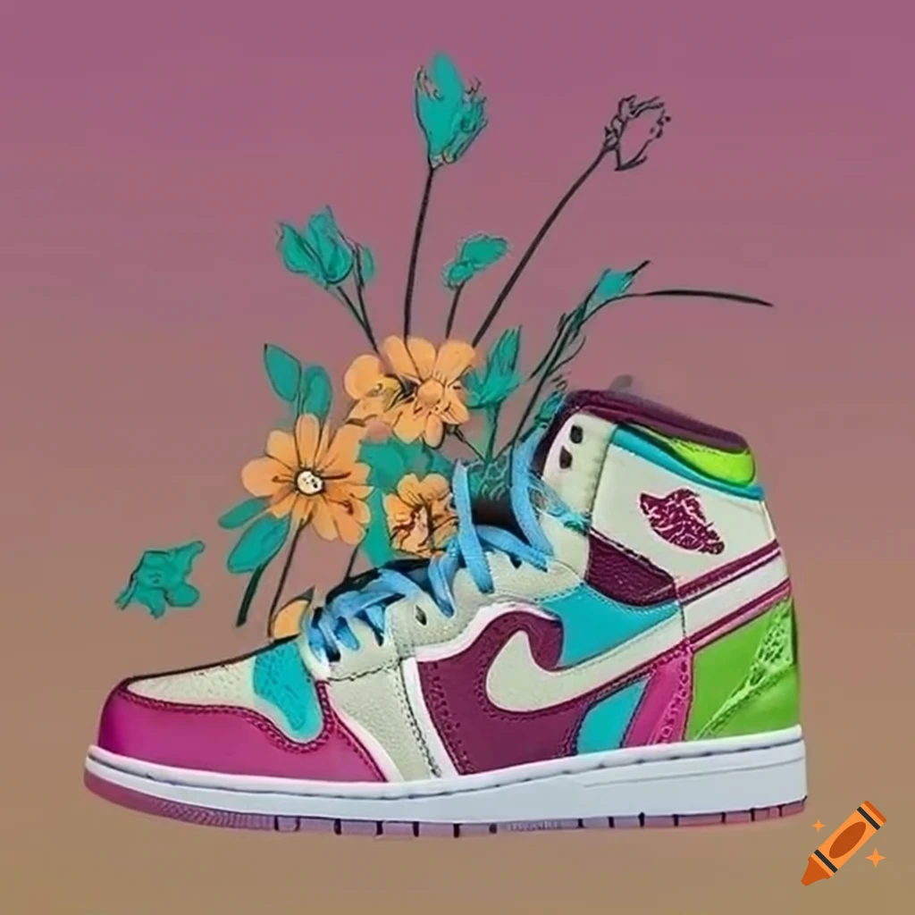 air jordan 1s with 80s floral background