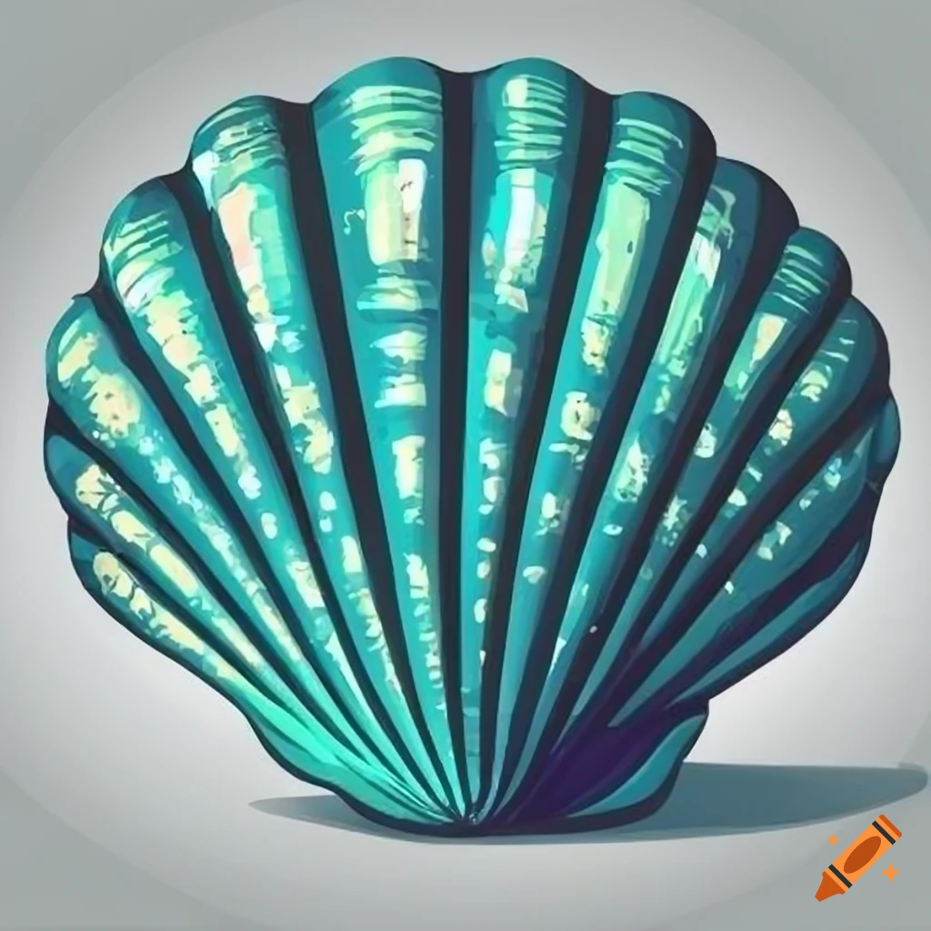 cartoon turquoise seashell on white background