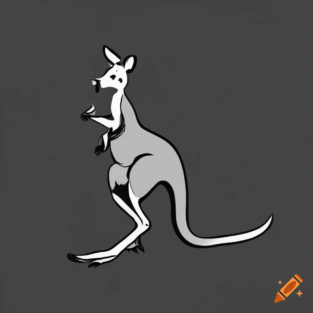 black and white coloring page of a kangaroo jumping