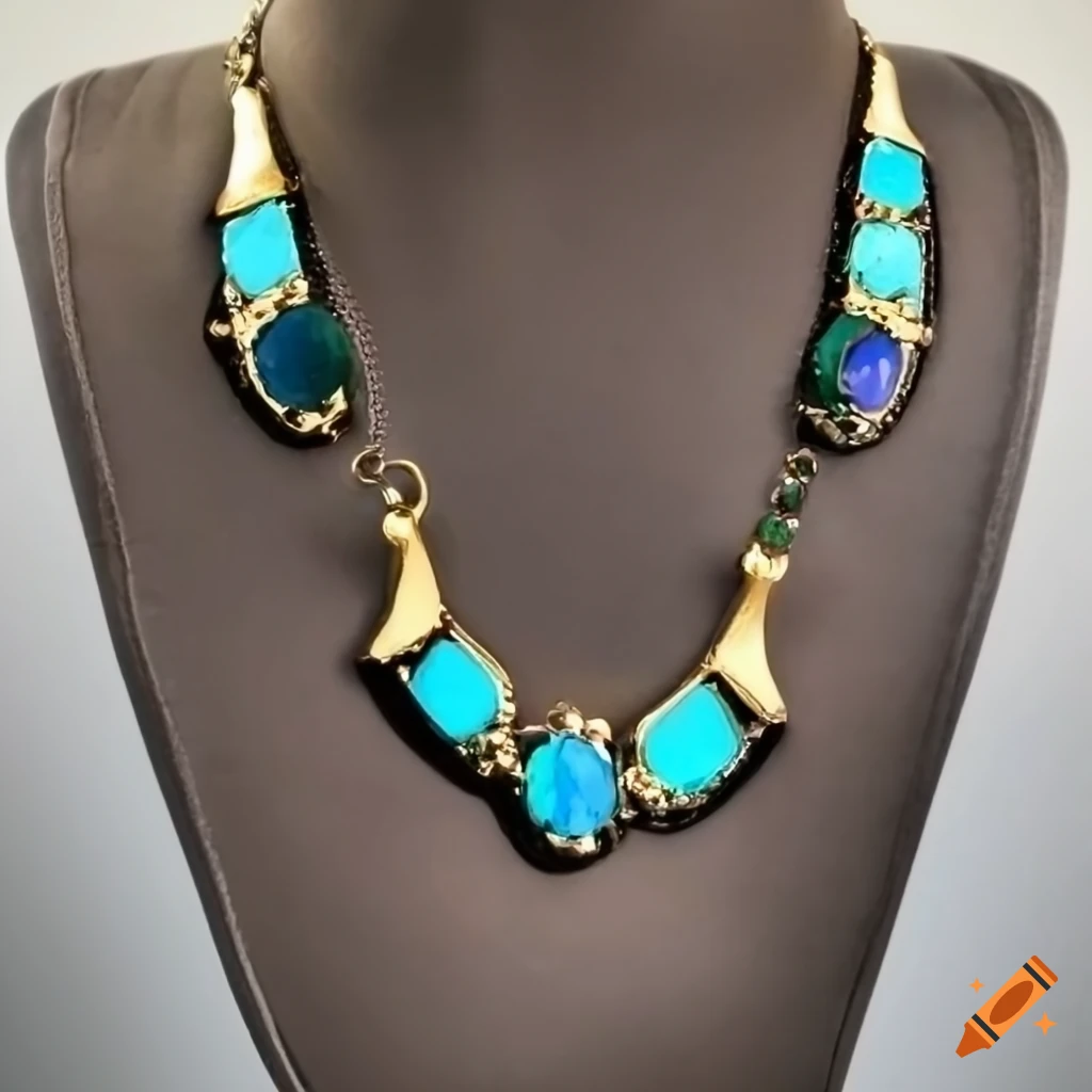 Egyptian style necklace with blue and green natural stones