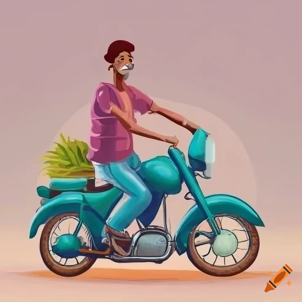 illustration of an Indian milkman on a bike