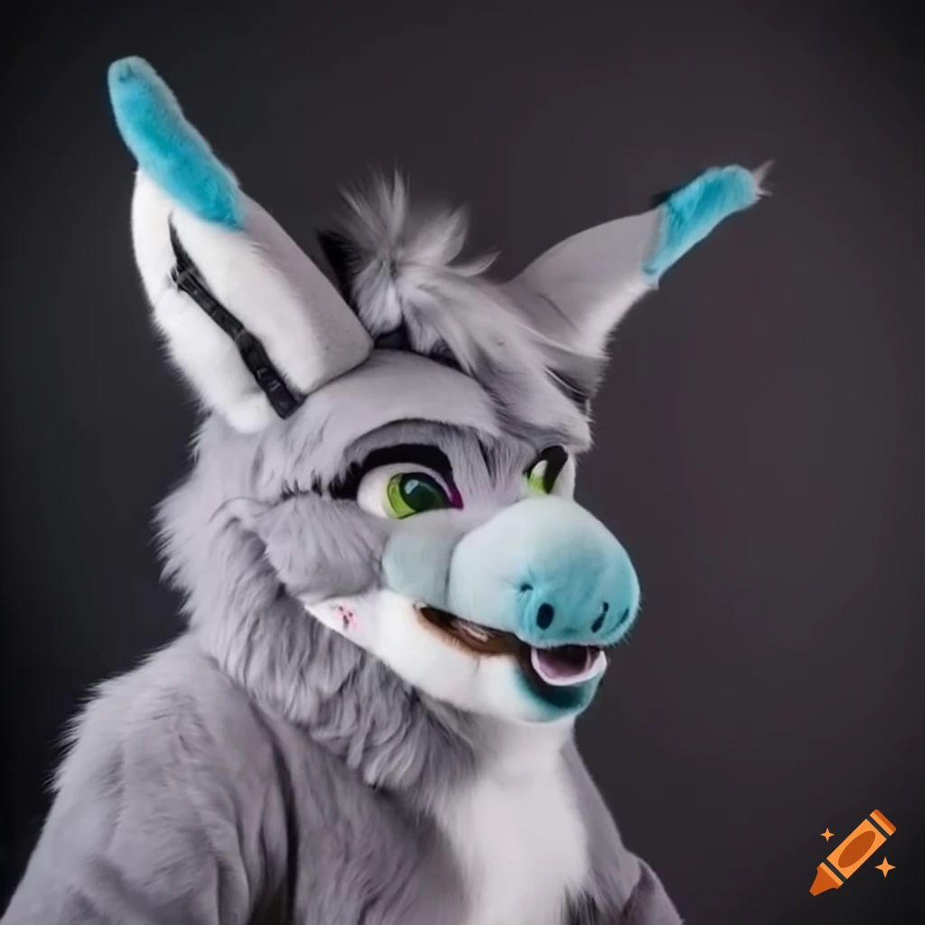 grey-colored lifelike donkey fursuit