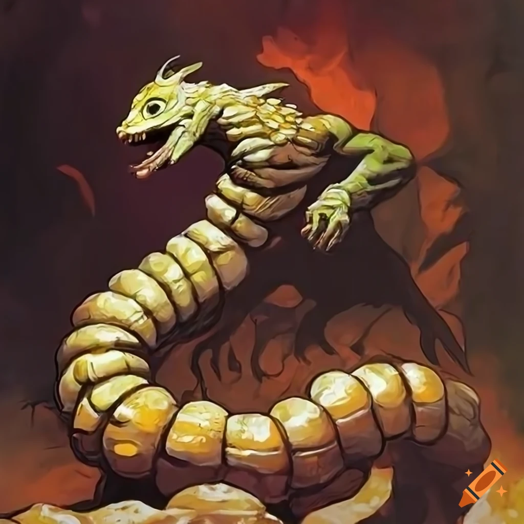 detailed artwork of a lizard/centipede monster