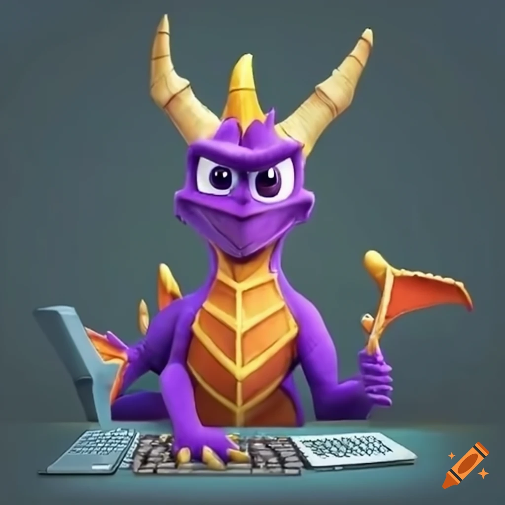 Spyro the dragon using a computer