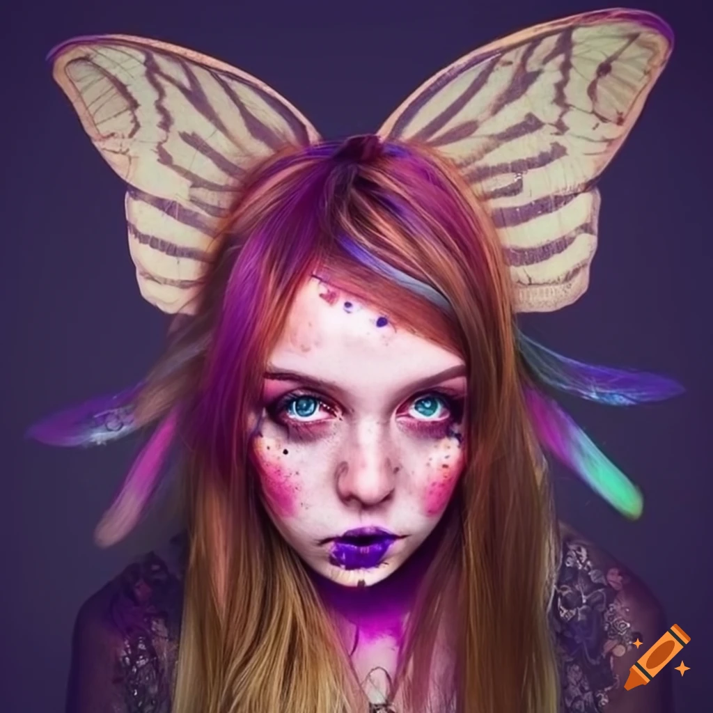 girl with freckles and luna moth wings