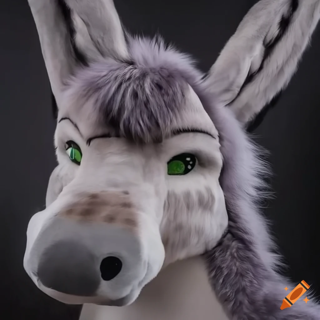 grey-colored lifelike donkey fursuit