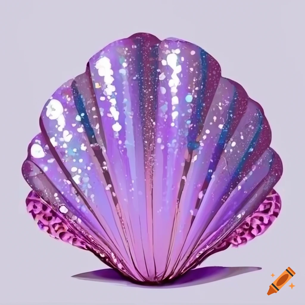 purple glitter seashell on white background