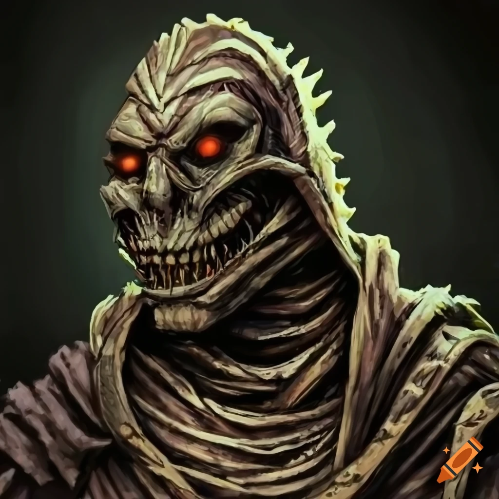 art of a black Dragonborn mummy