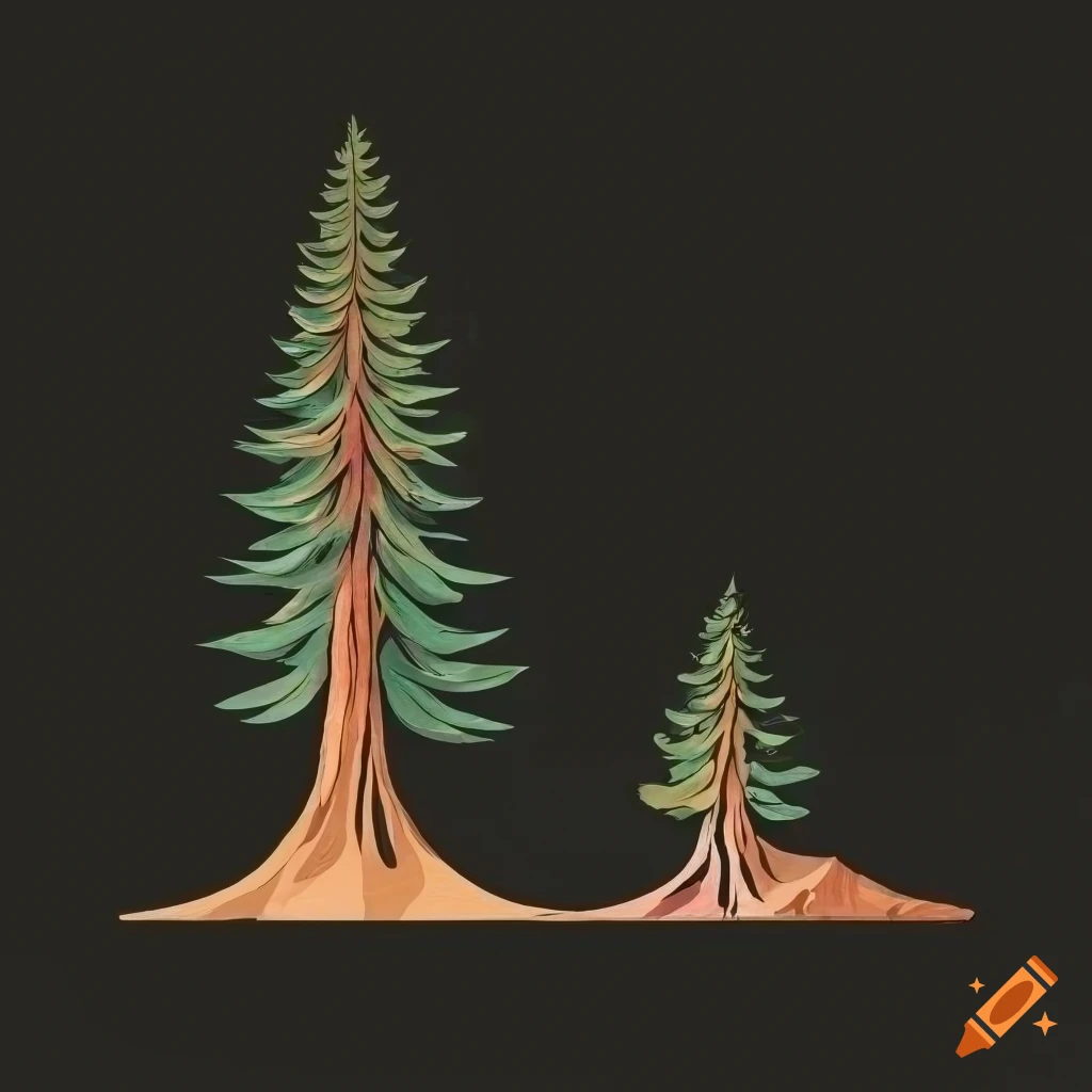minimalistic black and white illustration of a lone sequoia tree