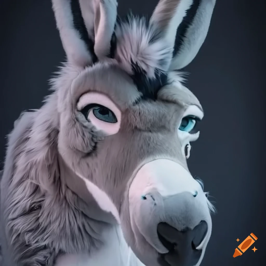 grey-colored lifelike donkey fursuit