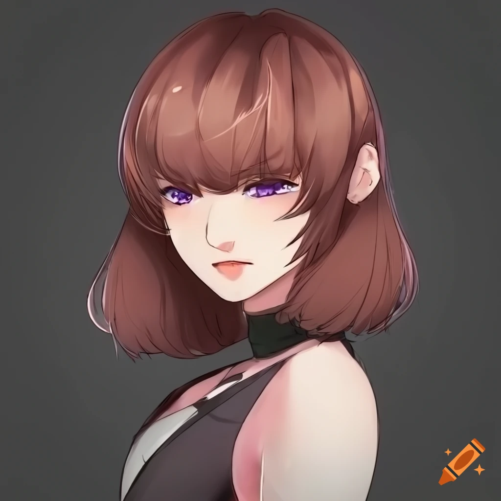 anime woman with unique hairstyle wearing barber's cape