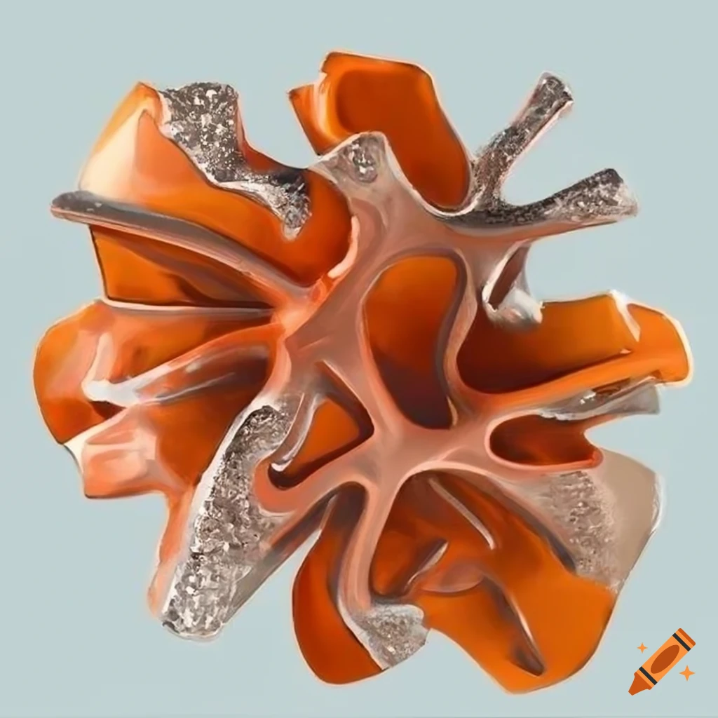 cubist abstract painting in coral, amber, and silver hues