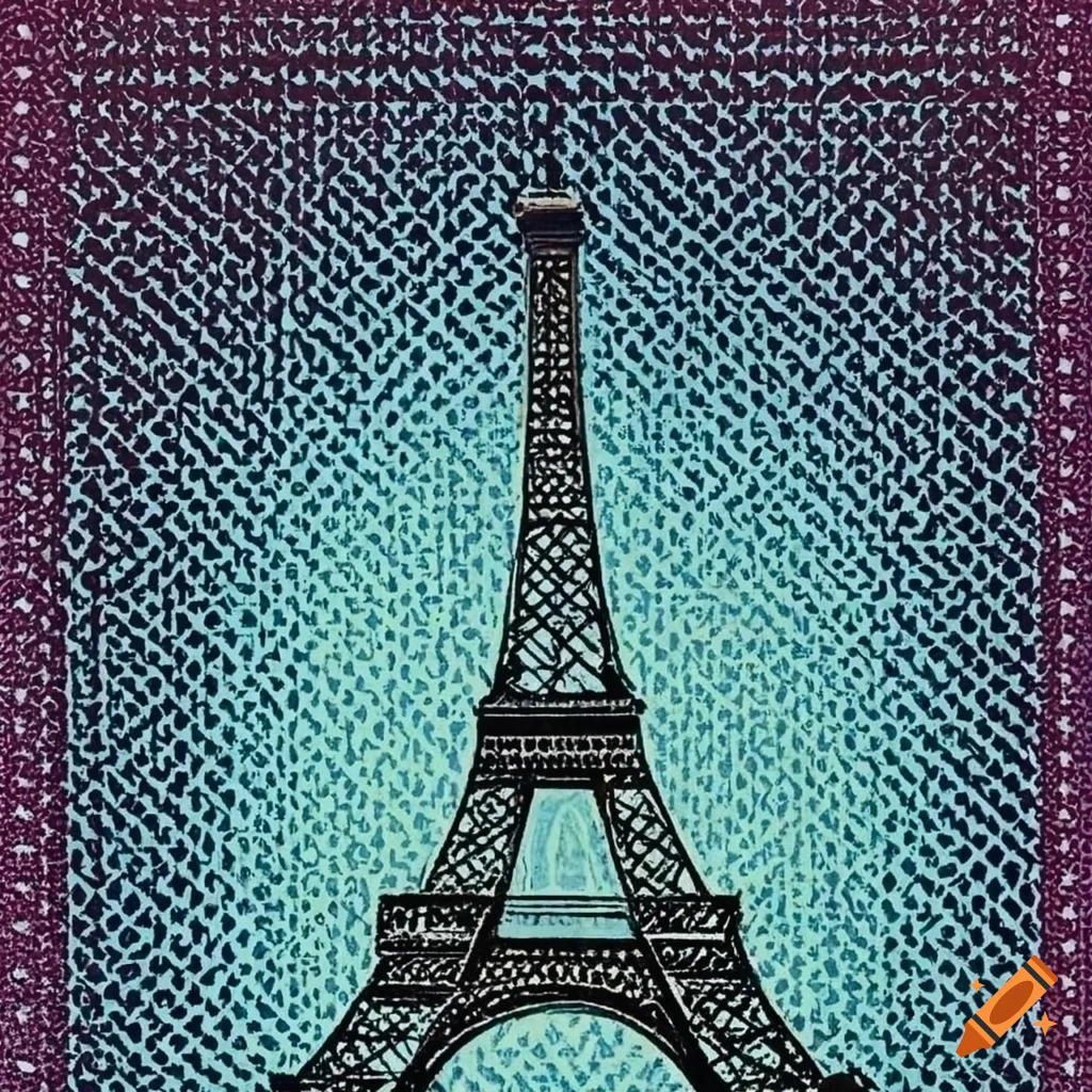 ink drawing of Eiffel tower in art pop style