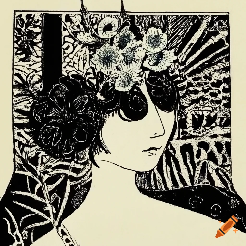 illustration of indoor plants in Saul Steinberg and Aubrey Beardsley style