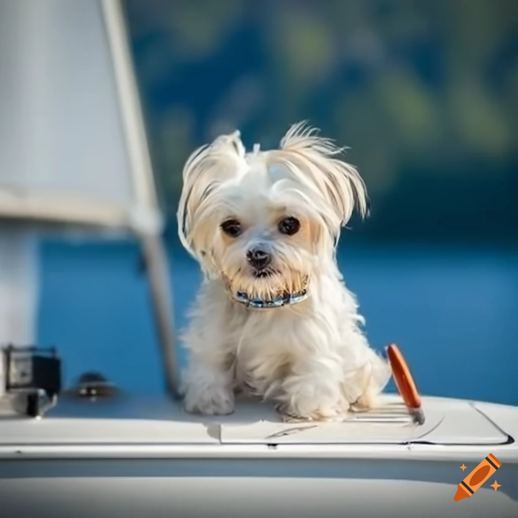 white dog on a yacht