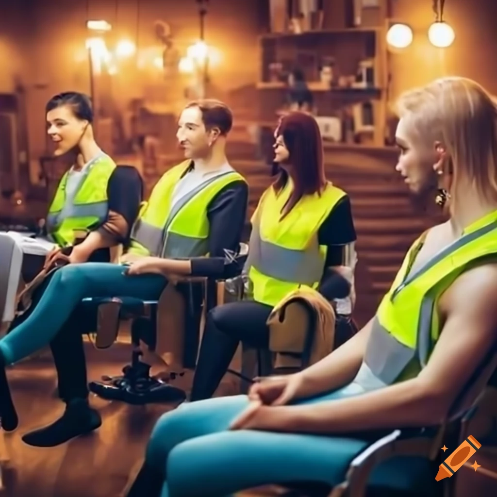 group of people getting their hair cut and styled at a salon